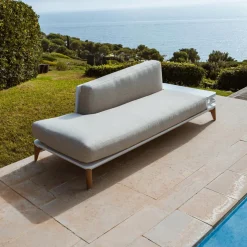 MOBELLIA Méridienne de jardin en aluminium Monte Carlo et taupe Blanc Clearance