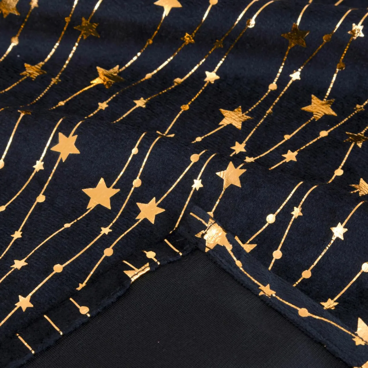 JJA Nappe de Noël en velours (360 x 140 cm) Pluie d'étoiles et dorée Noir Best