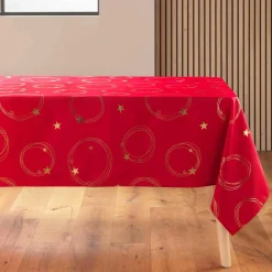 douceur d'intu017drieur Nappe de Noël rectangulaire anti tache (150 x 240 cm) Star et doré Rouge
