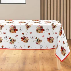 douceur d'intu017drieur Nappe de Noël rectangulaire anti tache (150 x 240 cm) Oursons Rouge Discount