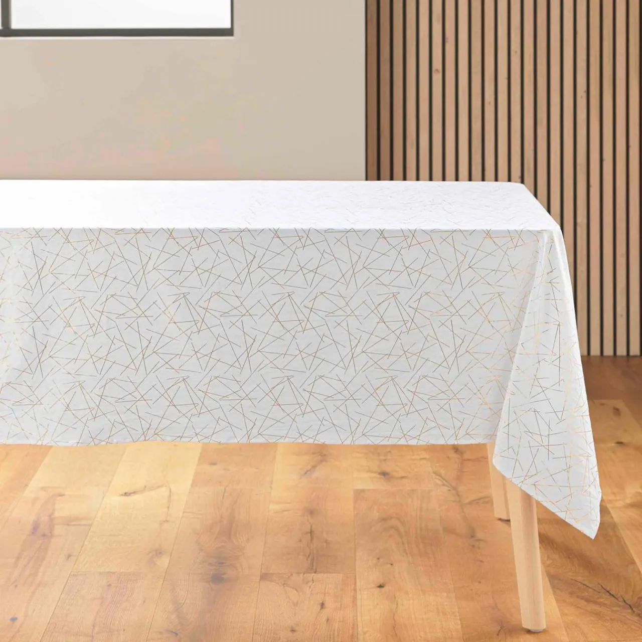 douceur d'intu017drieur Nappe de Noël rectangulaire anti tache (140 x 240 cm) Mikado et doré Blanc Online