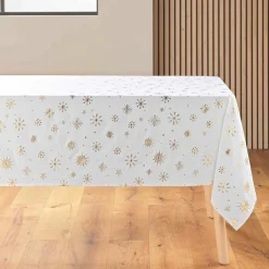 douceur d'intu017drieur Nappe de Noël rectangulaire anti tache (140 x 240 cm) Astrelia Blanc et dé Or Clearance