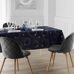 douceur d'intu017drieur Nappe de Noël rectangulaire anti tache (150 x 300 cm) Star et doré Bleu marine Outlet