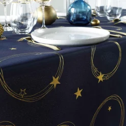 douceur d'intu017drieur Nappe de Noël rectangulaire anti tache (150 x 300 cm) Star et doré Bleu marine Outlet