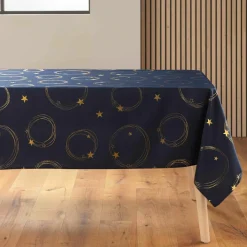 douceur d'intu017drieur Nappe de Noël rectangulaire anti tache (150 x 300 cm) Star et doré Bleu marine Outlet