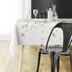 Douceur d interieur Nappe de Noël rectangulaire (150 x 300 cm) Constellation et doré Blanc Best