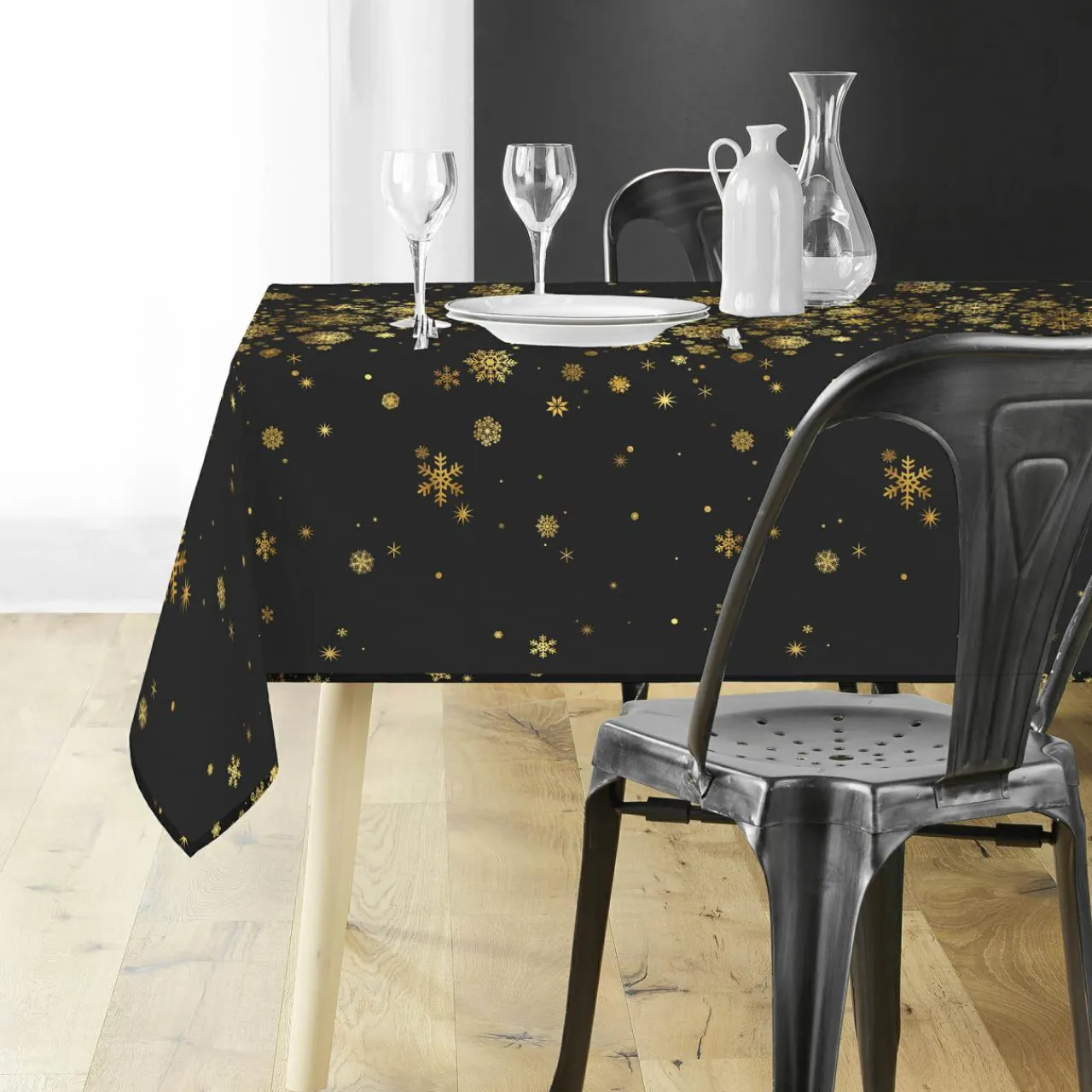 Douceur d interieur Nappe de Noël rectangulaire (150 x 300 cm) Constellation et doré Noir Best