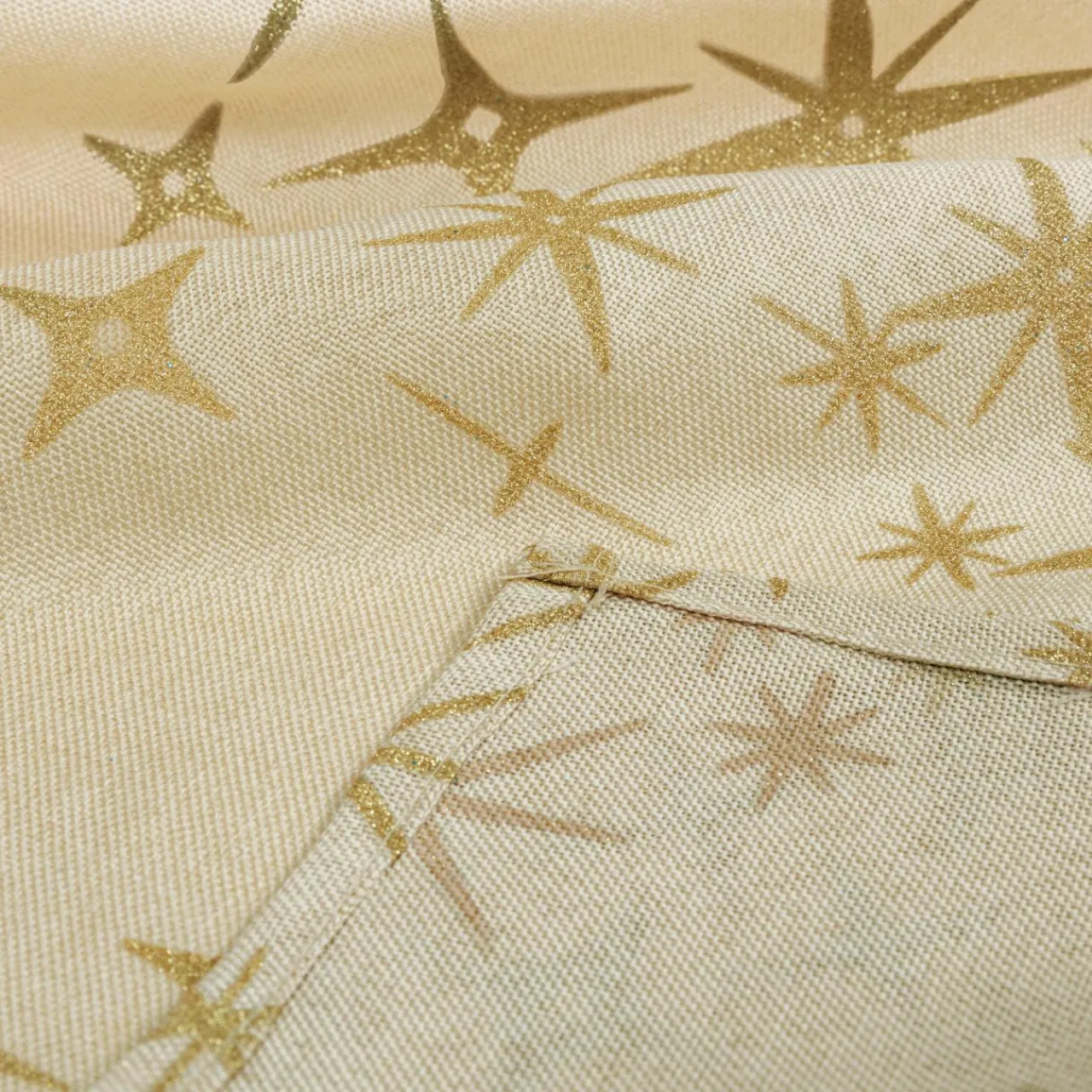 JJA Nappe de Noël rectangulaire (140 x 240 cm) Étoiles Célestes et doré Beige New