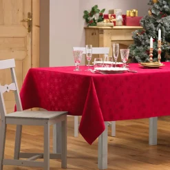 Douceur d interieur Nappe de Noël rectangulaire (140 x 300 cm) Flocon d'hiver Rouge Online