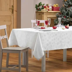 Douceur d interieur Nappe de Noël rectangulaire (140 x 300 cm) Flocon d'hiver Blanc