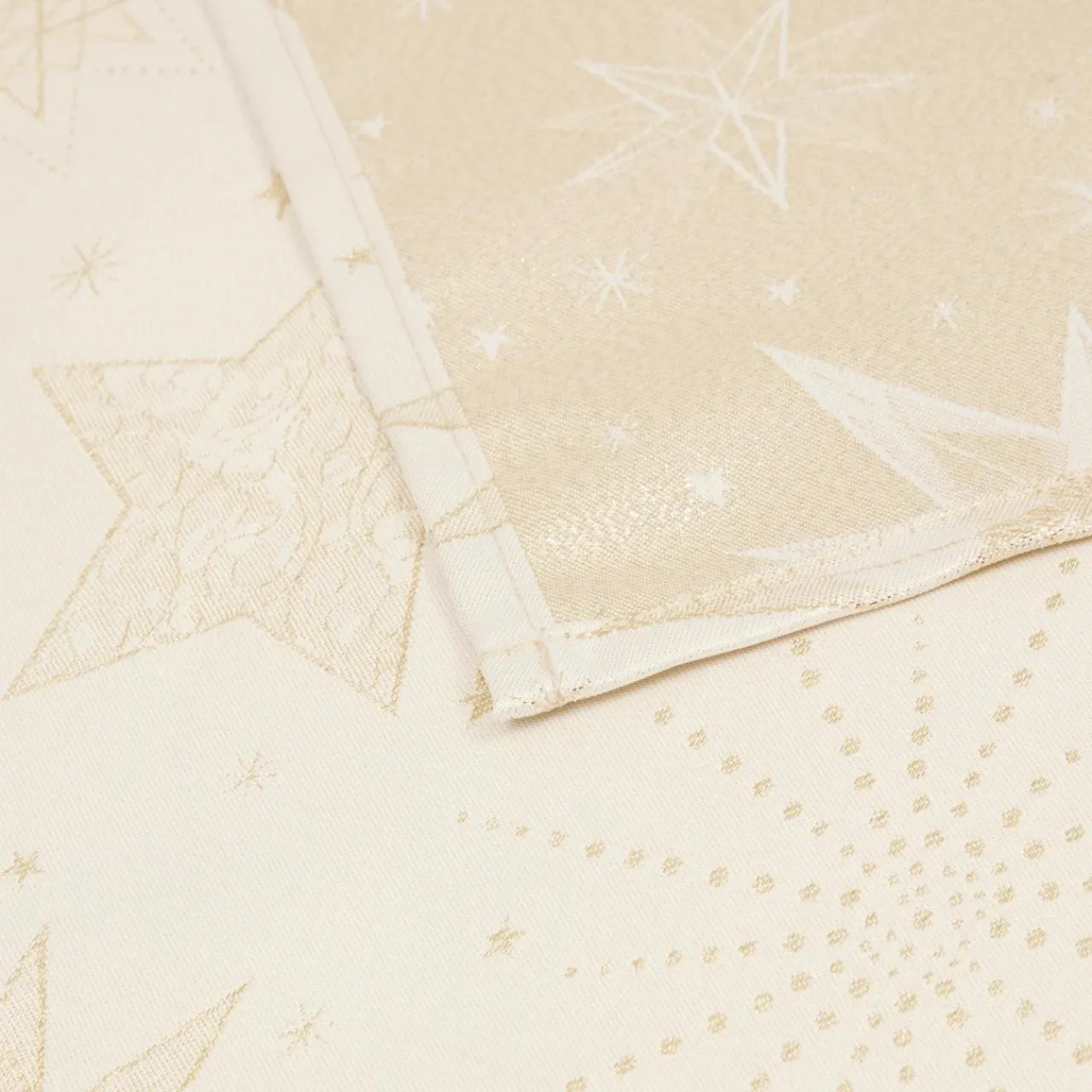 JJA Nappe de Noël rectangulaire (360 x 140 cm) Nuit étoilée et doré Beige Best