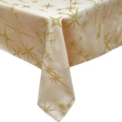 JJA Nappe de Noël rectangulaire (360 x 140 cm) Étoiles Célestes et doré Beige Best