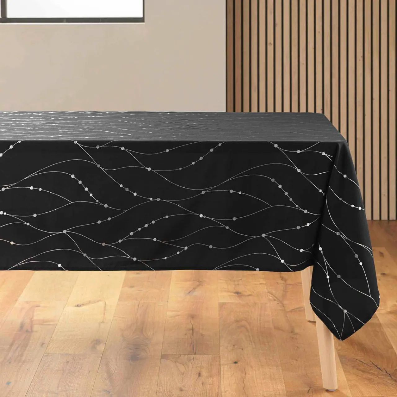 Douceur d interieur Nappe de Noël rectangulaire (140 x 240 cm) Astrelia et argent Noir