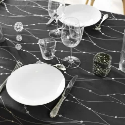 Douceur d interieur Nappe de Noël rectangulaire (140 x 240 cm) Astrelia et argent Noir