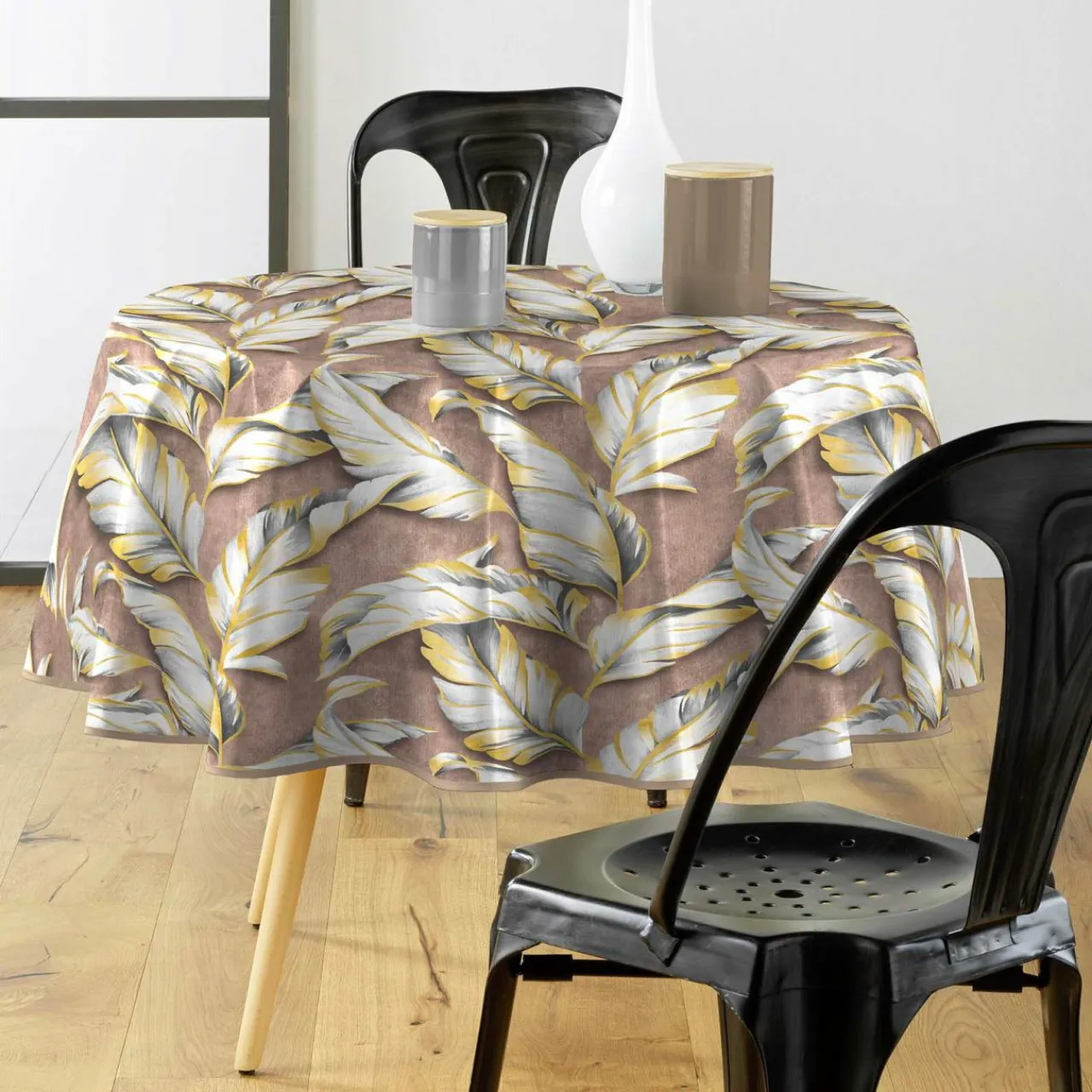 douceur d'intu017drieur Nappe enduite PVC ronde imperméable (Diamètre 160 cm) Ebany Chocolat Discount