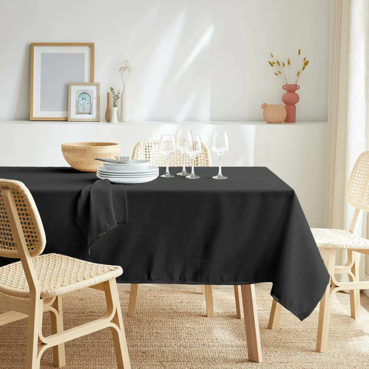 EMINZA Nappe rectangulaire anti tache (140 x 250 cm) Elise e Noir Sale