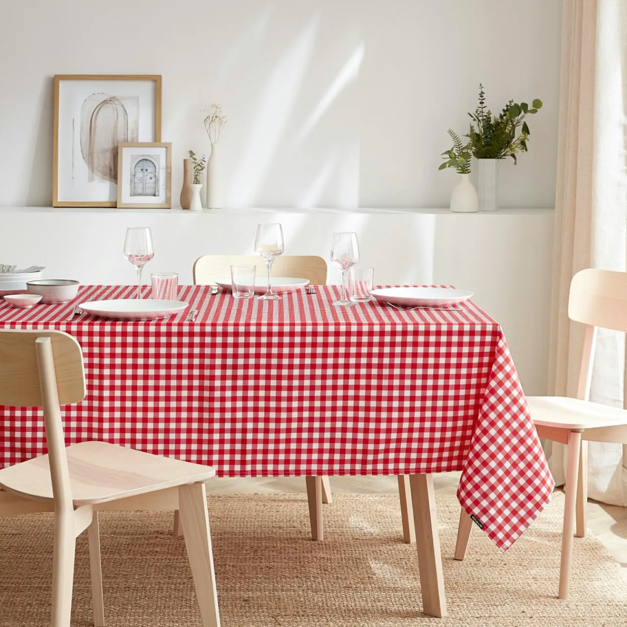 EMINZA Nappe rectangulaire anti tache (140 x 200 cm) Elise Vichy Rouge Vichy-rouge Outlet