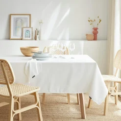 EMINZA Nappe rectangulaire anti tache (140 x 350 cm) Elise he Blanc Discount