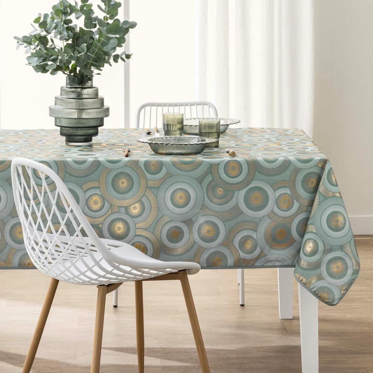 douceur d'intu017drieur Nappe rectangulaire antitache (145 x 240 cm) Eclipse Vert sauge Best