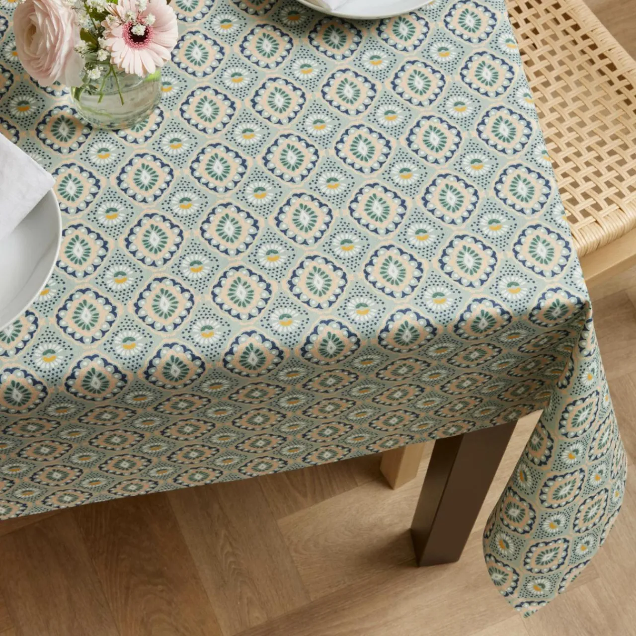 EMINZA Nappe rectangulaire coton enduit (150 x 350 cm) Palerme e Vert Hot
