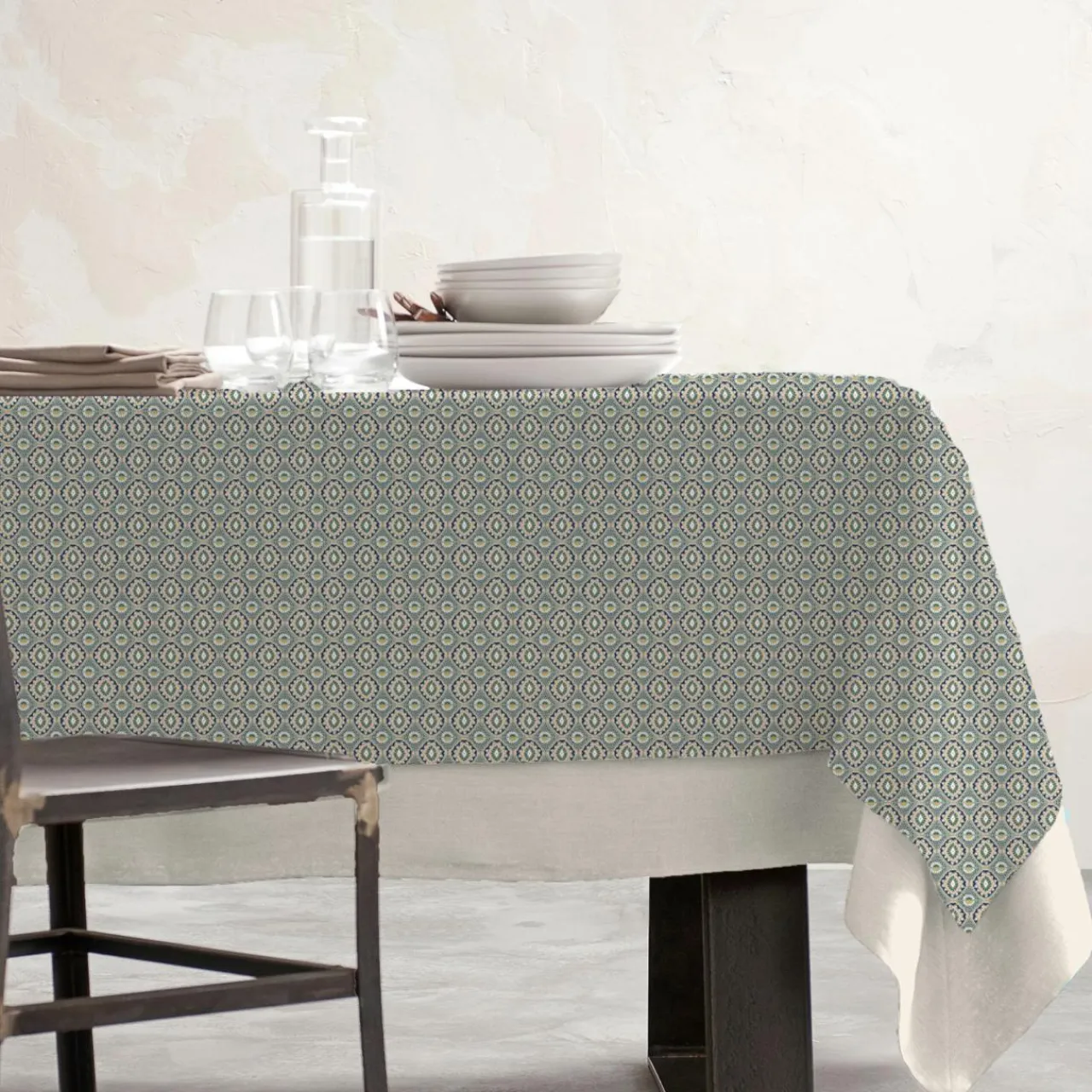 EMINZA Nappe rectangulaire coton enduit (150 x 350 cm) Palerme e Vert Hot