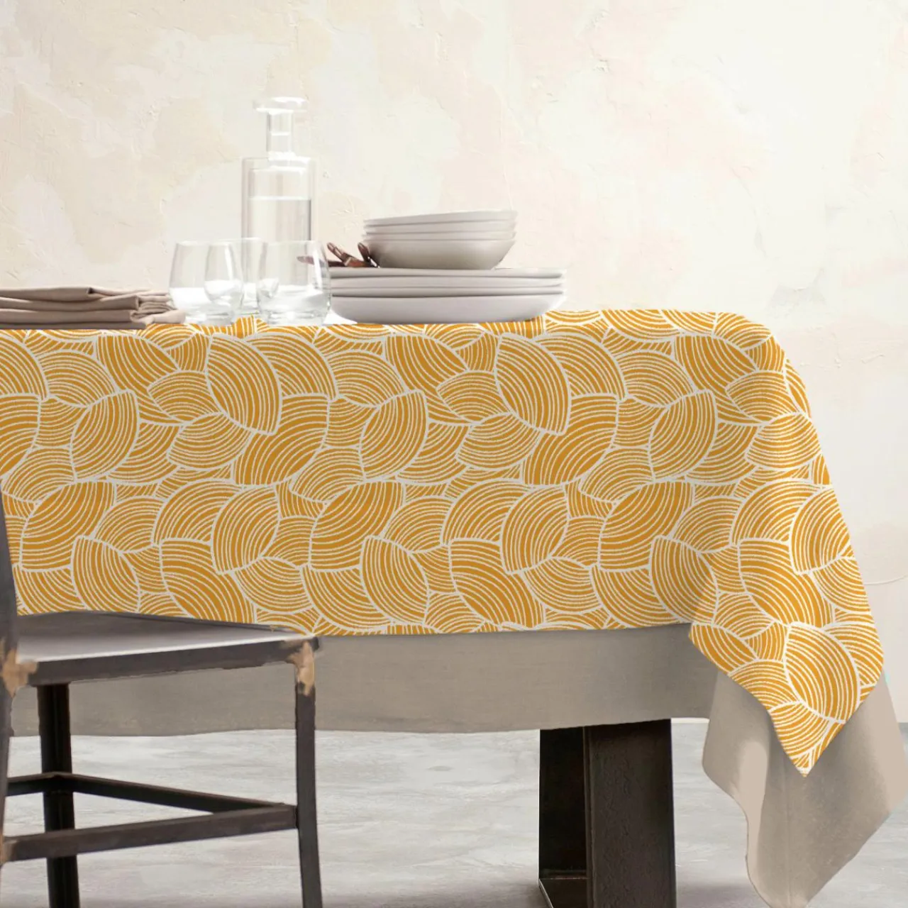 EMINZA Nappe rectangulaire coton enduit (150 x 350 cm) Sarah Jaune moutarde Best