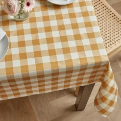 EMINZA Nappe rectangulaire coton enduit (150 x 350 cm) Vichy Jaune moutarde Hot