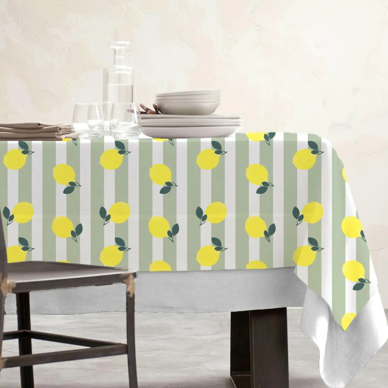 EMINZA Nappe rectangulaire coton enduit (150 x 250 cm) Antibes e Vert New