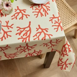 EMINZA Nappe rectangulaire coton enduit (150 x 250 cm) Moorea Corail Orange Hot