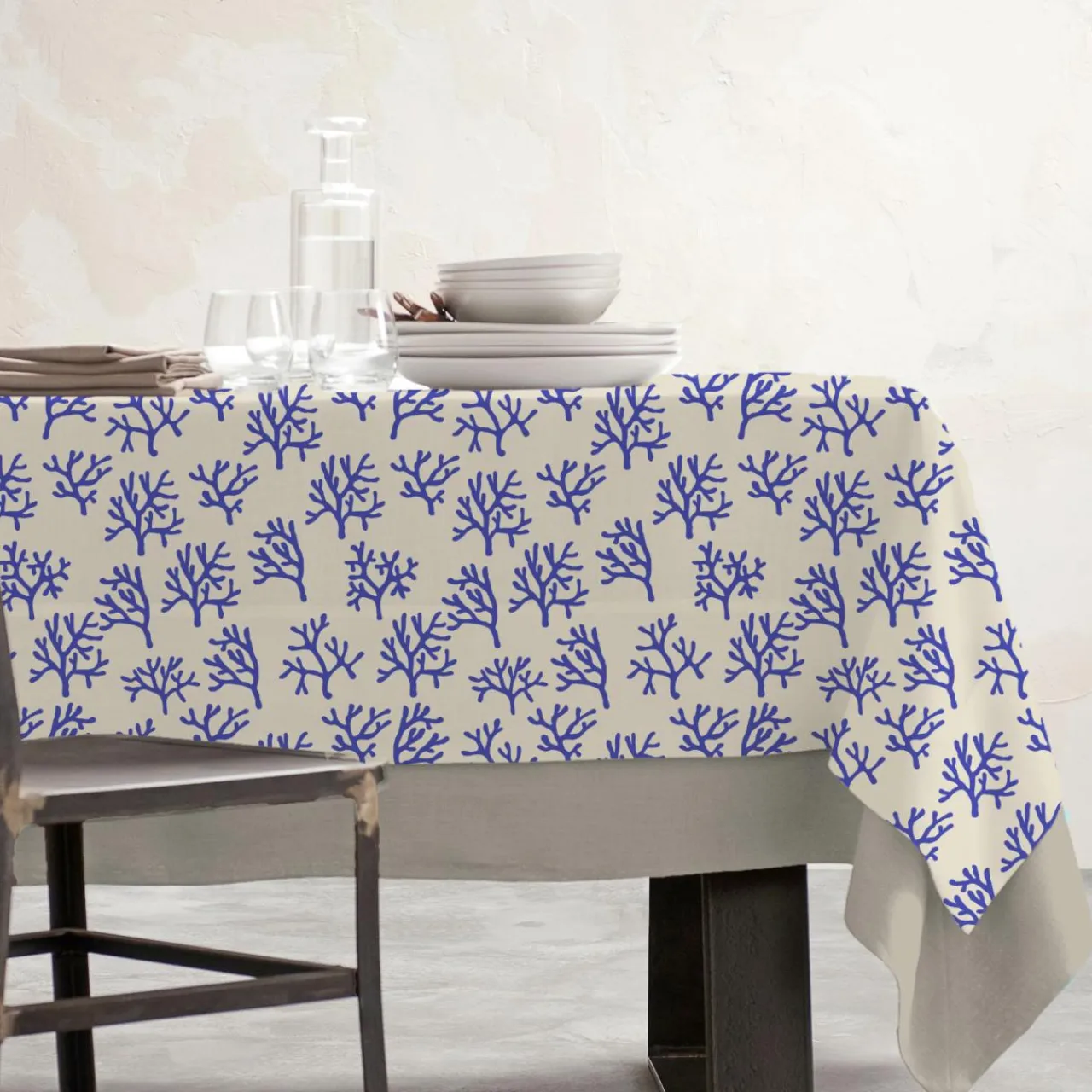 EMINZA Nappe rectangulaire coton enduit (150 x 250 cm) Moorea e Bleu Hot