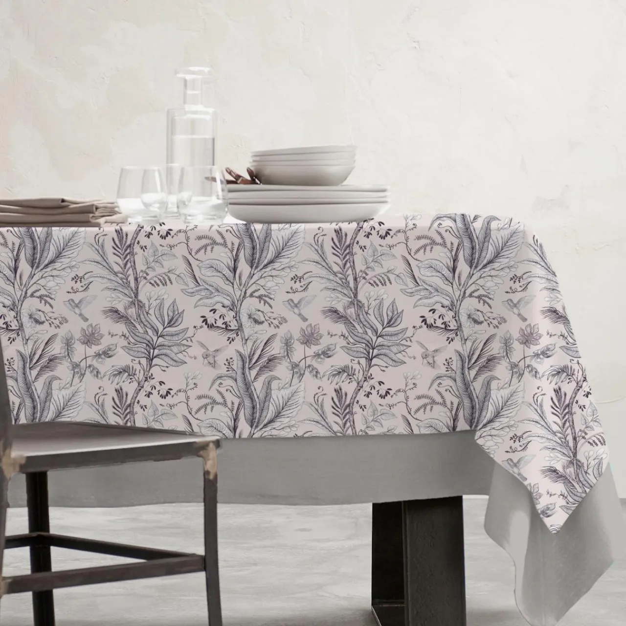 EMINZA Nappe rectangulaire coton enduit (150 x 250 cm) Colibri e Gris Clearance