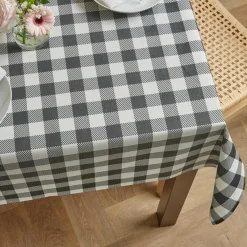 EMINZA Nappe rectangulaire coton enduit (150 x 350 cm) Vichy e Noir Discount