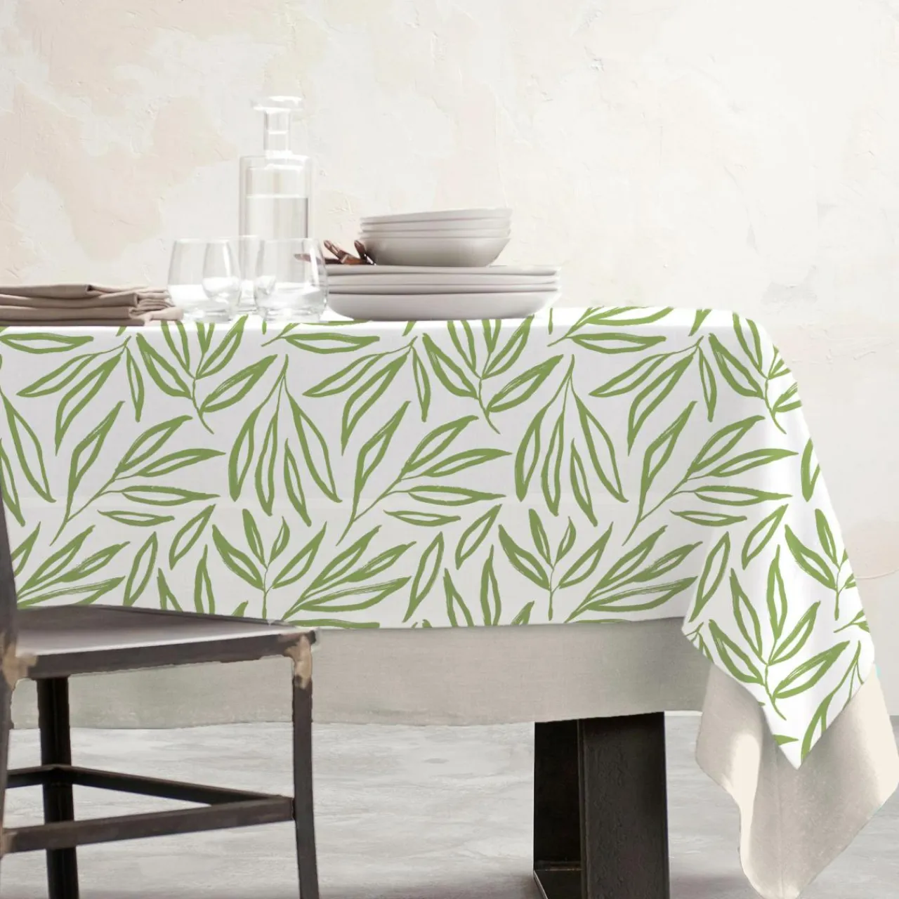 EMINZA Nappe rectangulaire coton enduit (150 x 350 cm) Galice Vert Eucalyptus Outlet