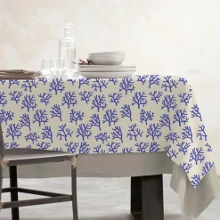 EMINZA Nappe rectangulaire coton enduit (150 x 350 cm) Moorea e Bleu