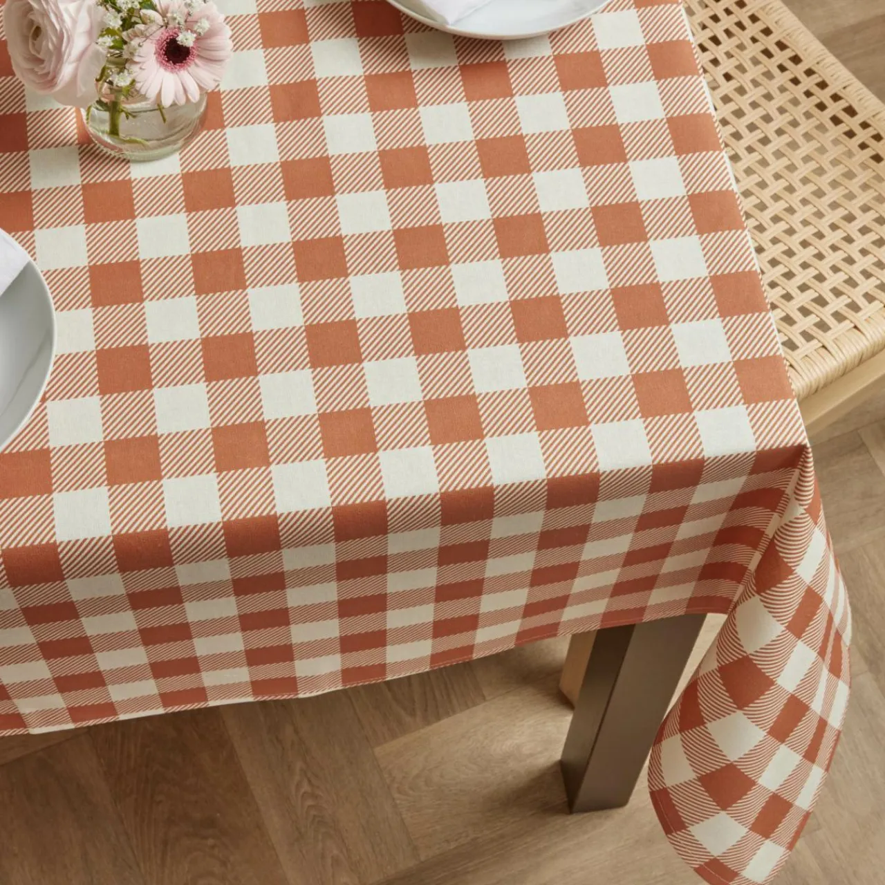 EMINZA Nappe rectangulaire coton enduit (150 x 350 cm) Vichy Terracotta Best