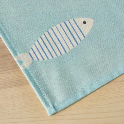 EMINZA Nappe rectangulaire coton enduit (150 x 350 cm) Fish e Bleu Discount