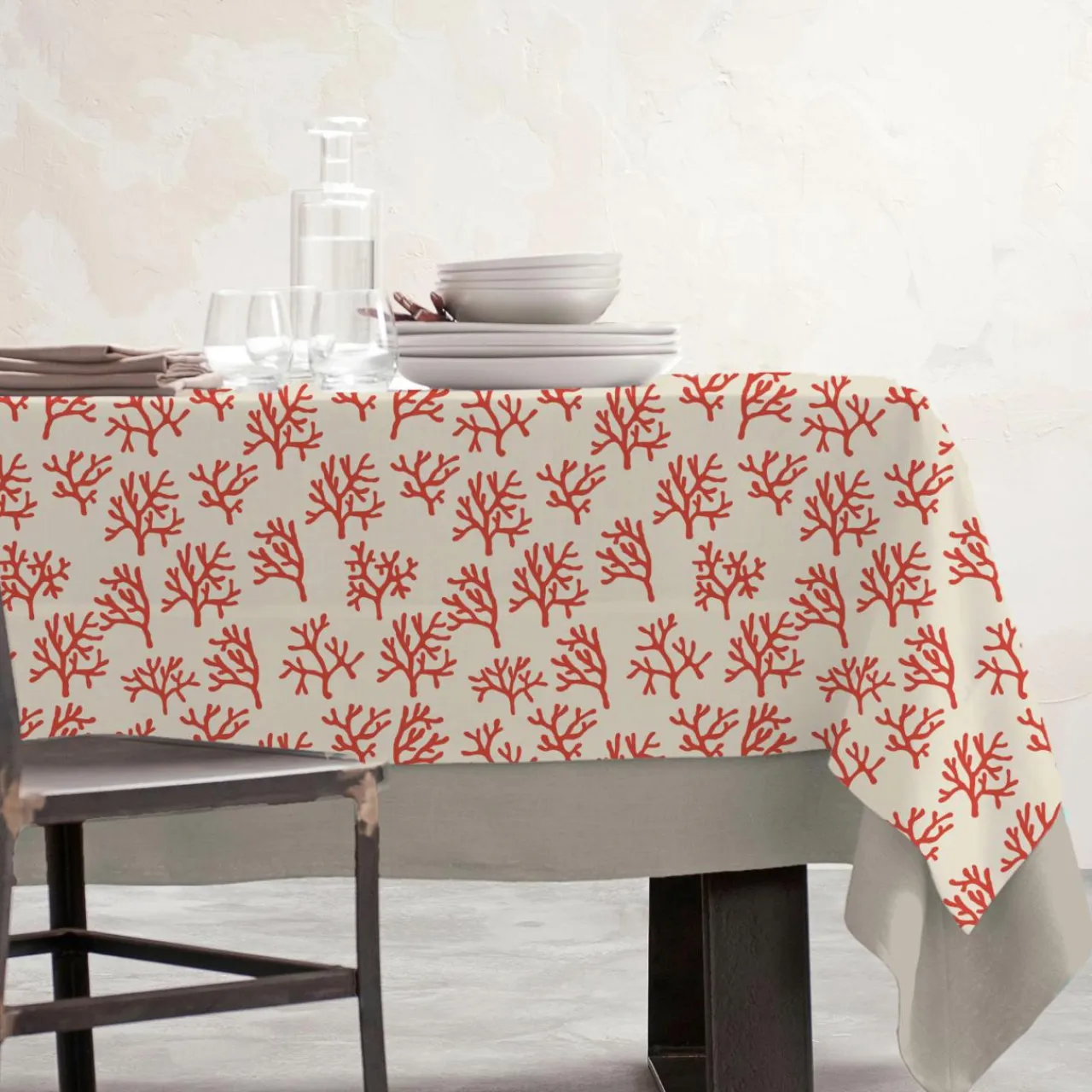 EMINZA Nappe rectangulaire coton enduit (150 x 350 cm) Moorea Corail Orange Sale