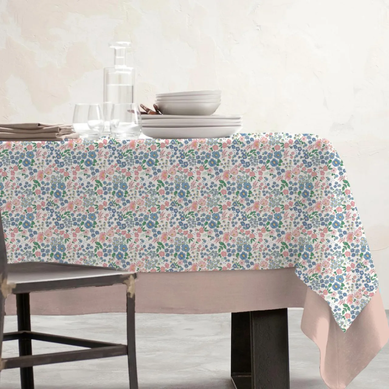 EMINZA Nappe rectangulaire coton enduit (150 x 350 cm) Corolle Multicolore