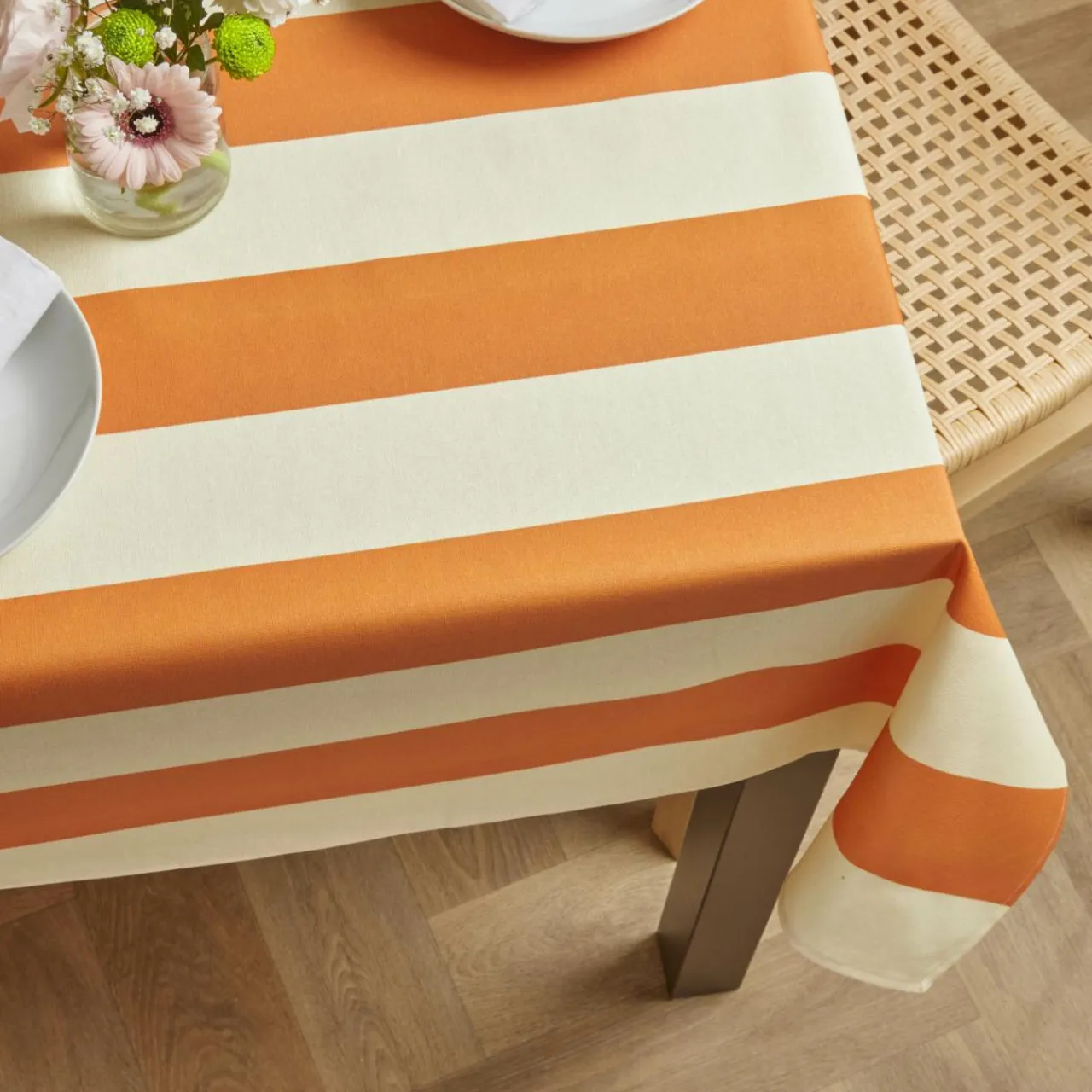 EMINZA Nappe rectangulaire coton enduit (150 x 350 cm) Clementine Orange New