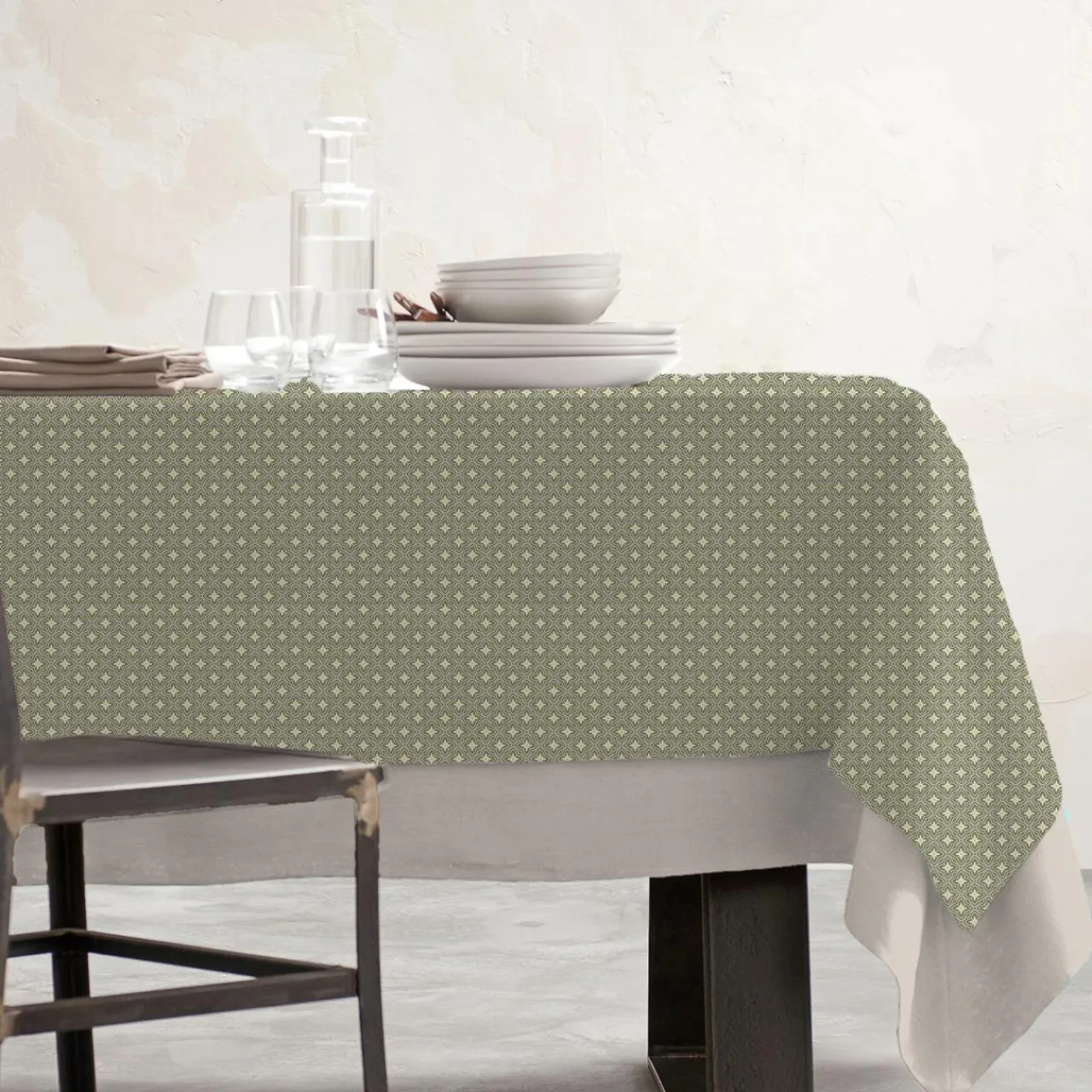 EMINZA Nappe rectangulaire coton enduit (150 x 350 cm) Gloria e Vert New