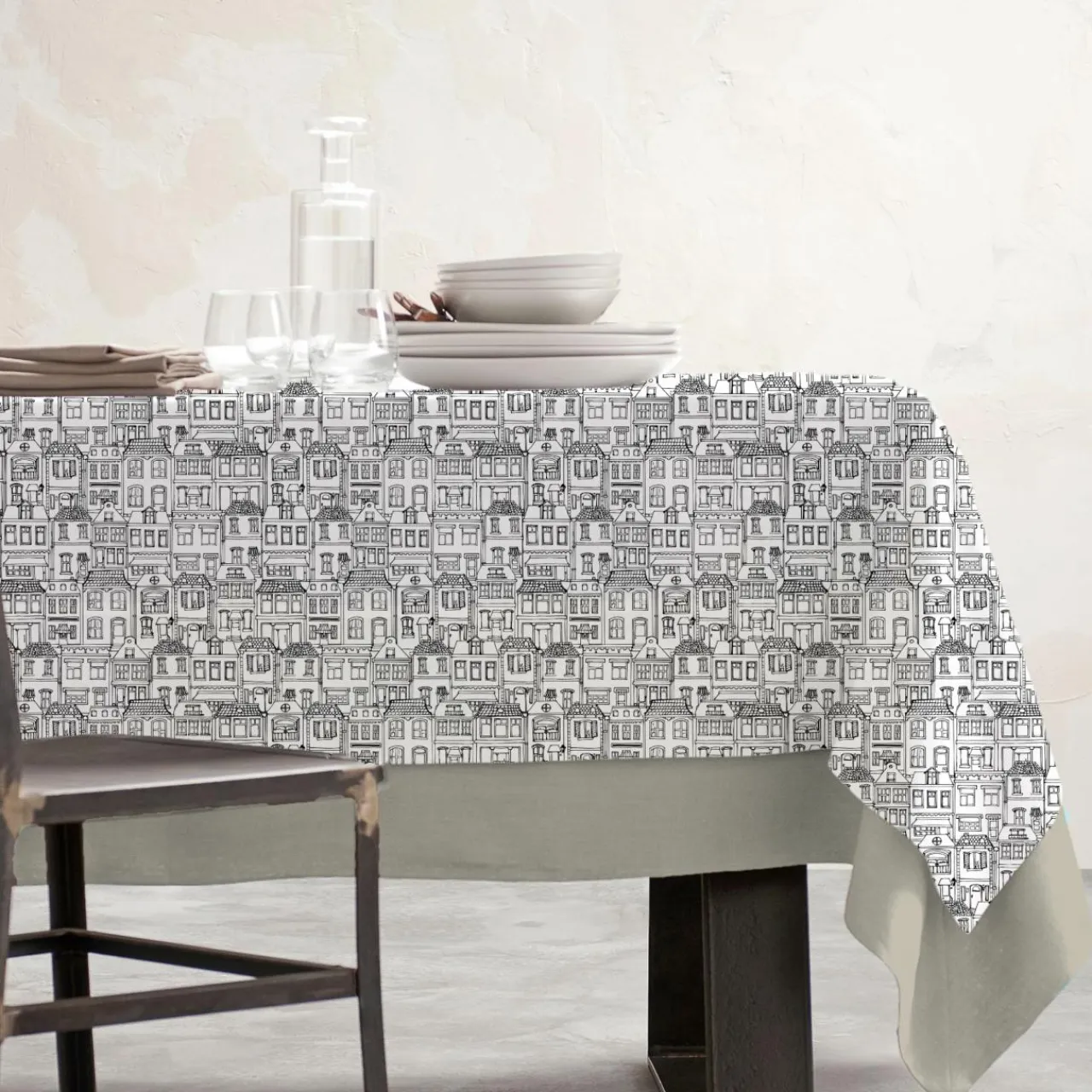 EMINZA Nappe rectangulaire coton enduit (150 x 350 cm) Home e Gris Best