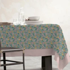 EMINZA Nappe rectangulaire coton enduit (150 x 350 cm) Juliette Vert Eucalyptus Sale