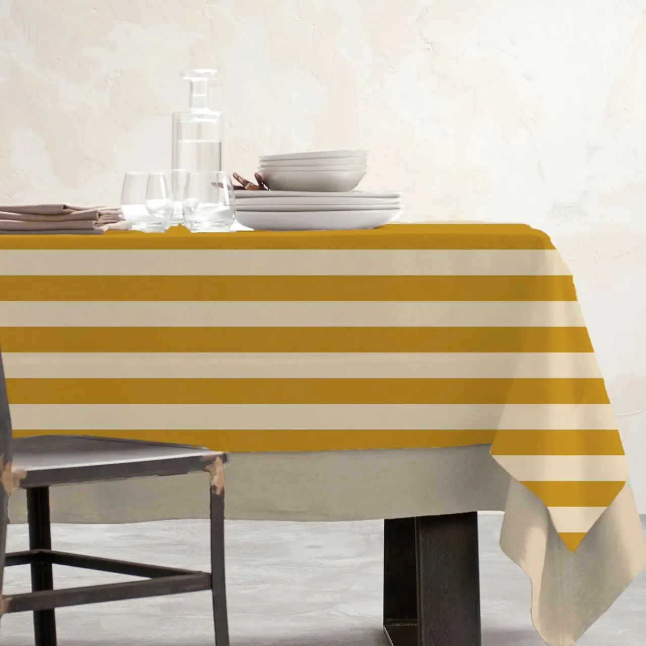 EMINZA Nappe rectangulaire coton enduit (150 x 250 cm) Clementine Jaune moutarde