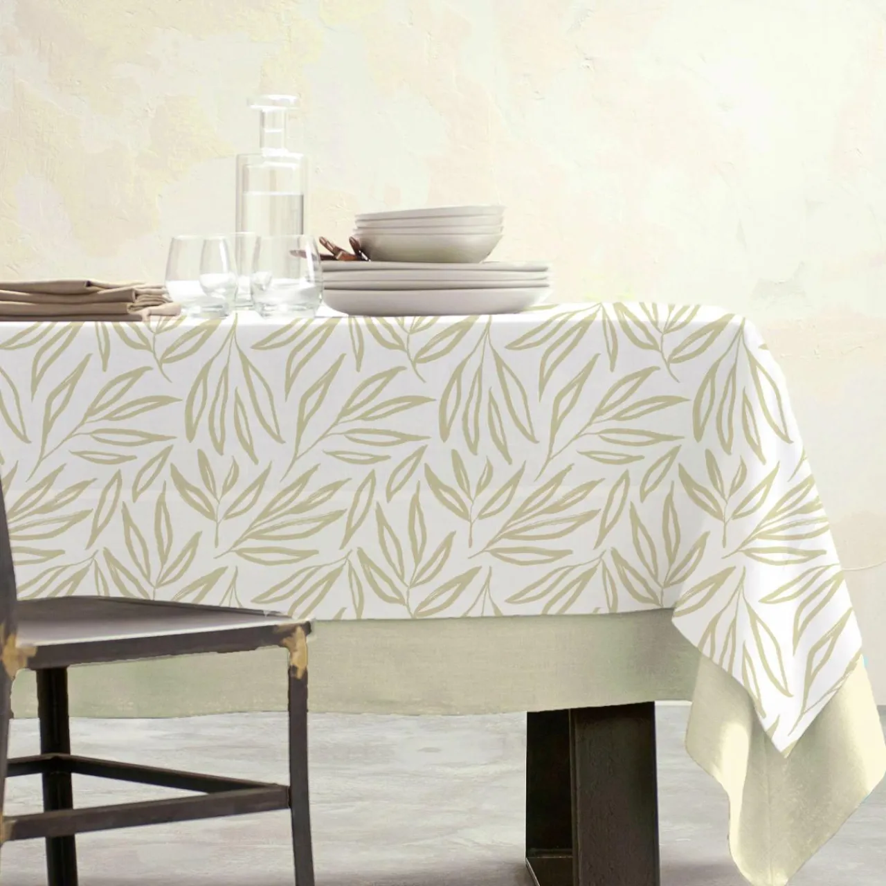 EMINZA Nappe rectangulaire coton enduit (150 x 350 cm) Galice Beige Discount