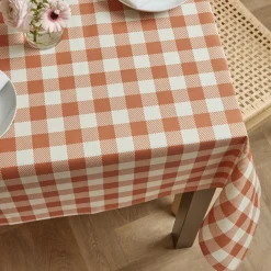 EMINZA Nappe rectangulaire coton enduit (150 x 250 cm) Vichy Terracotta