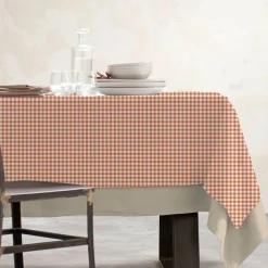 EMINZA Nappe rectangulaire coton enduit (150 x 250 cm) Vichy Terracotta