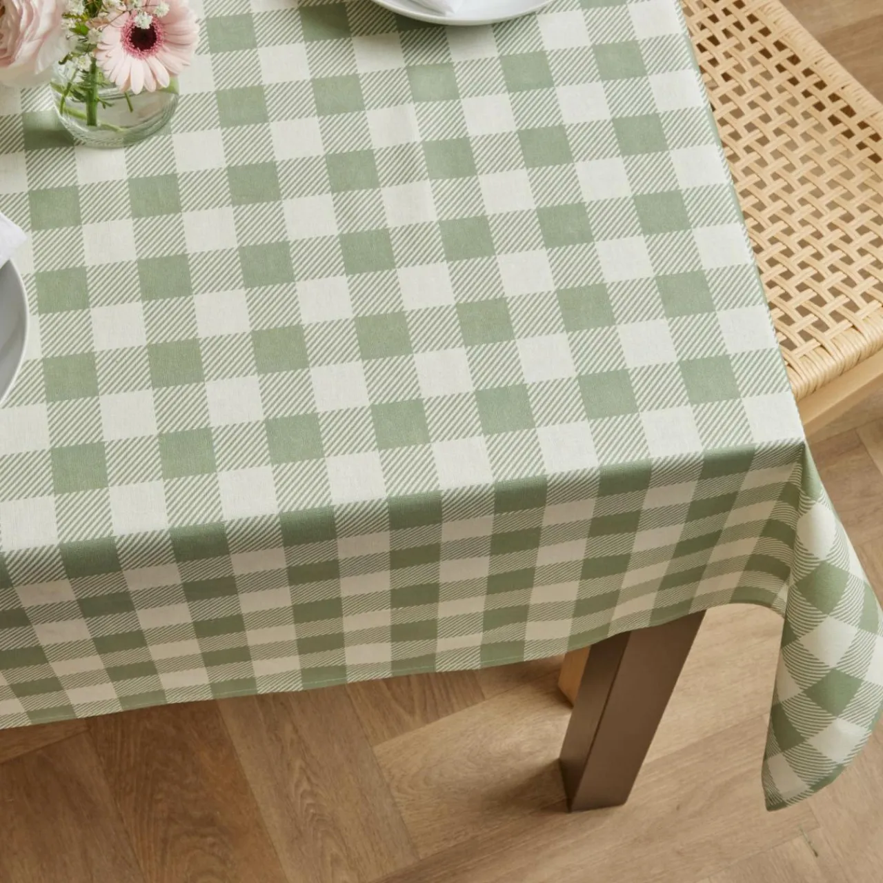 EMINZA Nappe rectangulaire coton enduit (150 x 350 cm) Vichy Vert sauge Best