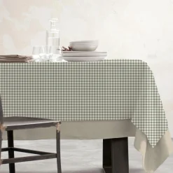 EMINZA Nappe rectangulaire coton enduit (150 x 350 cm) Vichy Vert sauge Best