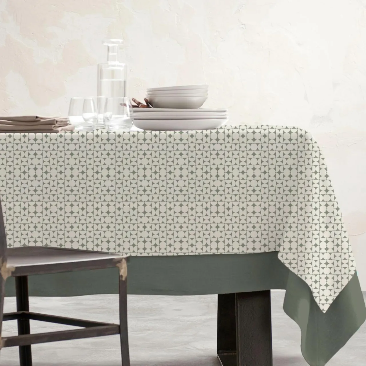 EMINZA Nappe rectangulaire coton enduit (150 x 350 cm) Sofia e Vert Discount