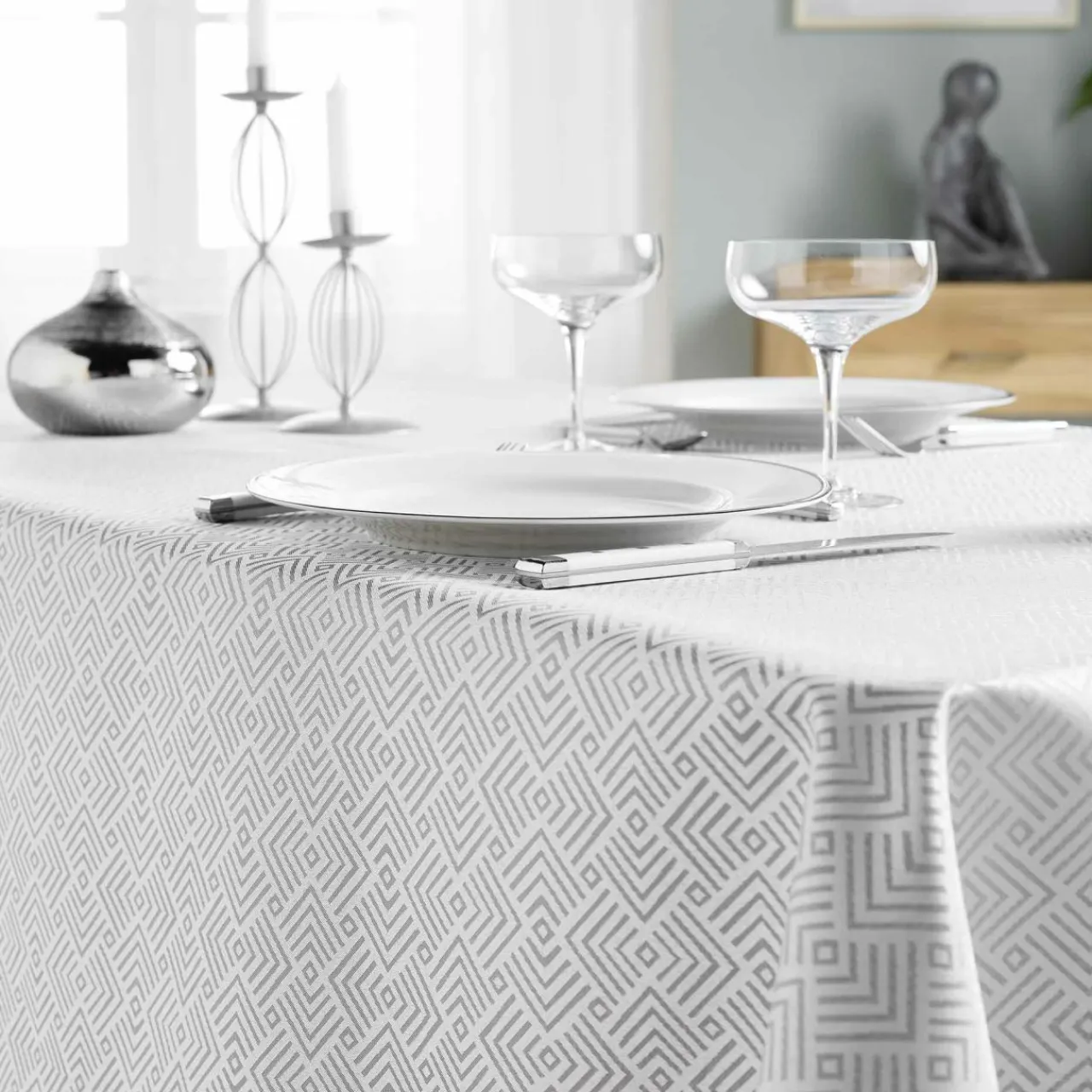 douceur d'intu017drieur Nappe rectangulaire enduite (140 x 250 cm) Azuline e Gris Best